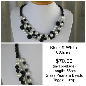 Black & White 3 Strand Glass Pearl