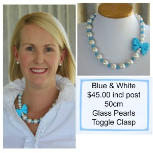 Blue & White with Bow Necklace